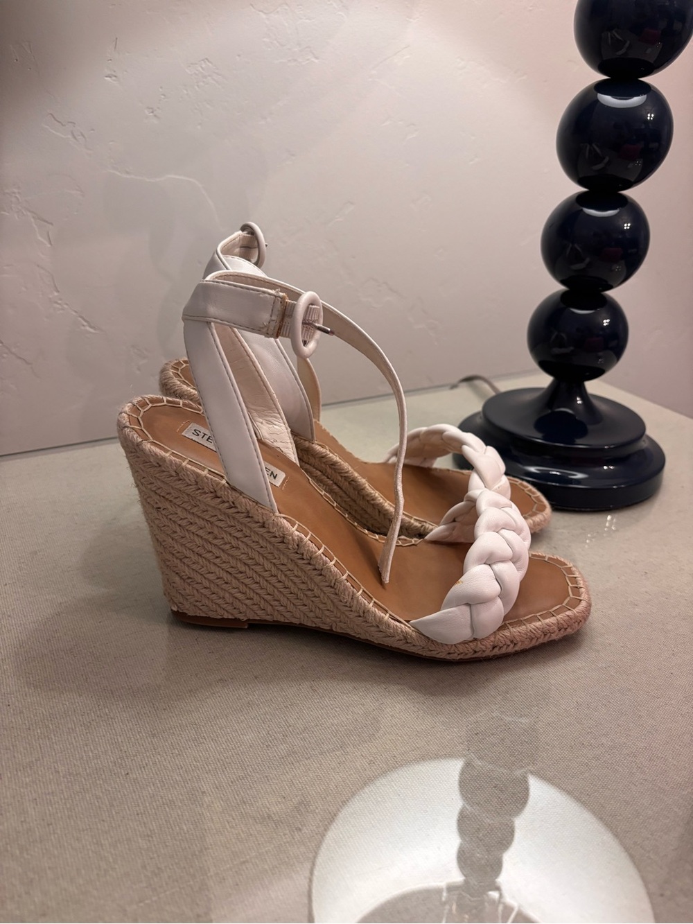 Steve Madden White Braided Ankle-Strap Espadrille Sandals